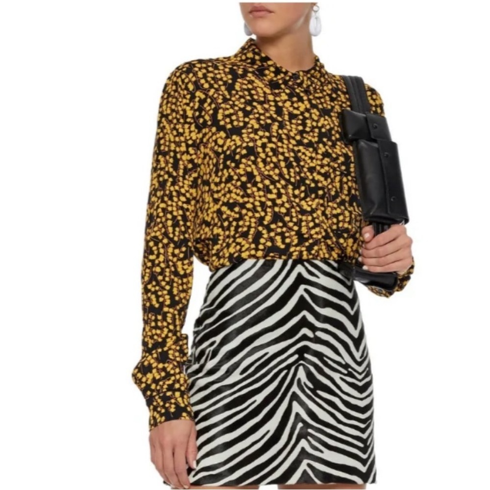 Ganni Floral Printed Crepe Button Down Size 36, US 4